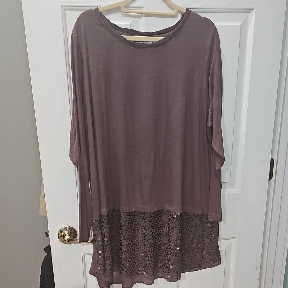 Logo By Lori Goldstein Top With Chiffon And Sequins - Size 2x